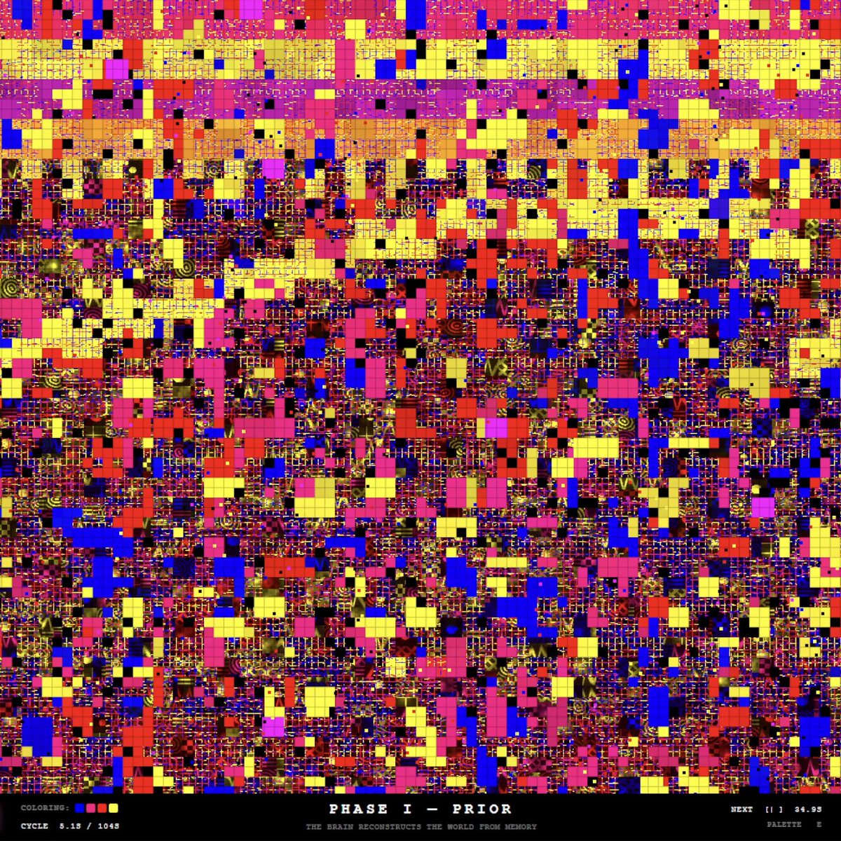 The image features a vibrant display of squares and other shapes in different colors such as red, blue, purple, yellow, green, pink, orange, and white. The arrangement of these colorful elements creates an abstract pattern that appears visually appealing with its chaotic yet harmonious blend of colors. There is no clear information about what the content within this image is related to or its significance. It could be a piece of art, a graphic design, or even part of an interactive game or puzzle. The title of the image provides some context: "Stage 7". Readers can learn more about the content and context by referring to the accompanying post that provides information about the image's inspiration from neurobiological research and a description of the content within the image.