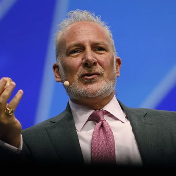 The image features a man dressed in business attire, giving a speech or lecture using a microphone. The caption at the bottom of the photo reads "Peter Schiff just said Saylor's most recent $MSTR Bitcoin buy is damage control not proof it can sell $BTC". This suggests that Peter Schiff has made a statement regarding Bitcoin and its potential value during a conference or event, which would explain why he is being referred to as "Saylor's" in the context of his role at the Bitcoin Association. The post contains relevant information about the Bitcoin market and Schiff's opinion on it.