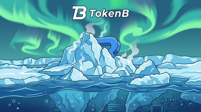 An illustrated logo for 'TokenB' featuring an iceberg floating in arctic waters with green auroras in the background.