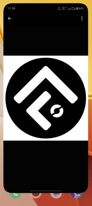 A smartphone screenshot displaying a black and white logo featuring a stylized house or arrow shape with a small 'G' icon inside a circle.