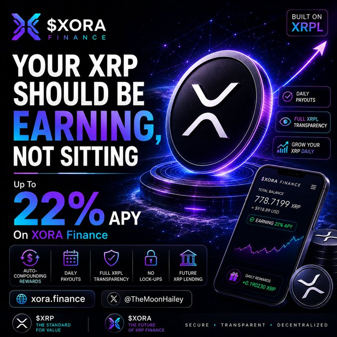 The image features a poster for an investment opportunity, with a large XORA logo at the top of the poster. The text on the poster encourages people to invest their money in XORA's cryptocurrency, specifically Bitcoin. The poster also includes a cell phone and some coins as visual aids to support the investment idea.