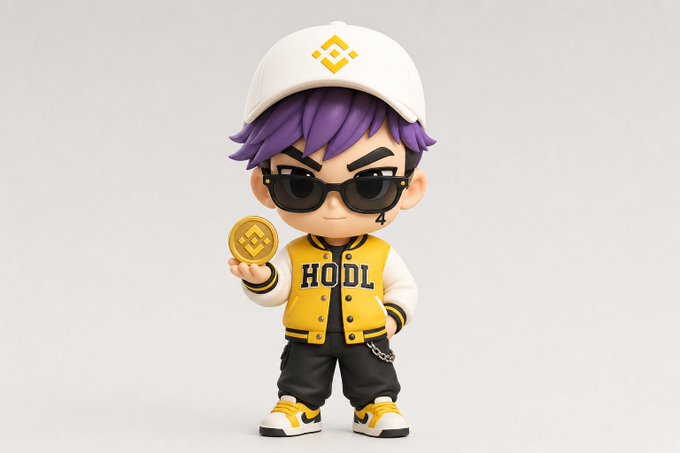 The image features a small figurine of a boy wearing sunglasses, a hat, and a jacket with the word "HOD" written on it. The boy appears to be holding a coin or gold token in his hand. The figurine is posed against a white background, which makes its colors stand out. The post accompanying this image includes text that reads: "谁还不是个小孩呢？六一儿童节没有收到礼物", and the caption is "@dappOS_com @xBubble_ai".