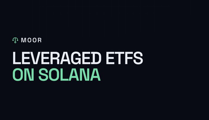 A dark graphic for "MOOR" promotes "LEVERAGED ETFS ON SOLANA" in white and green text.