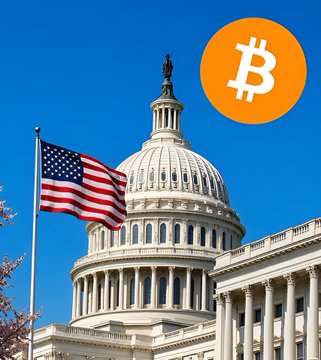 The image shows the U.S. Capitol building with an American flag waving in the foreground, overlaid with the Bitcoin (₿) logo in the top right corner, visually representing the intersection of U.S. government/policy and cryptocurrency markets. This relates to the post by symbolizing how behind-the-scenes political and regulatory developments—not visible on the price chart—are quietly shaping Bitcoin's next major trend.