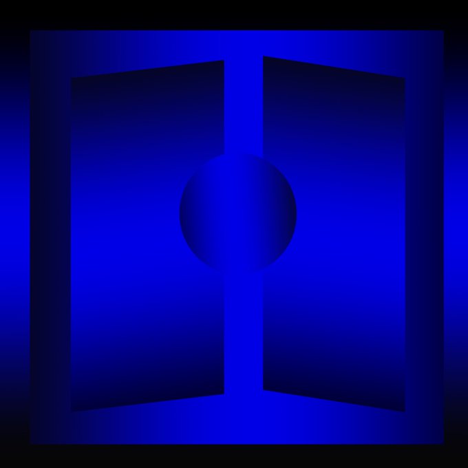 A simple blue gradient logo depicting an open doorway or book shape with a circle in the middle.