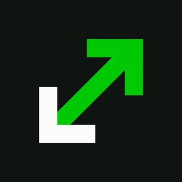 A black icon featuring two white corner brackets and a diagonal green arrow pointing up and to the right.