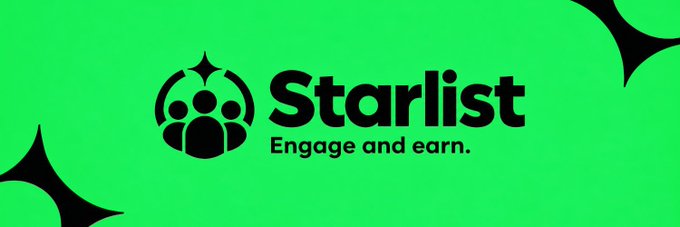 Logo for 'Starlist' displayed on a bright green background with the tagline 'Engage and earn.'