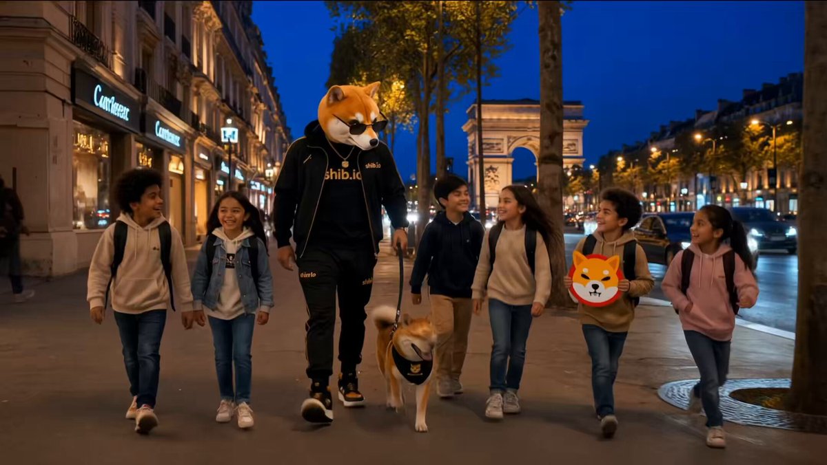 The image features a group of people walking down a street at night, with an adult wearing a dog costume leading them. The photo also includes a caption that reads "Every smile has the power to brighten the path for someone else." This message is related to the dog costume and the overall theme of the picture, as it suggests that even small acts of kindness or positivity can have a significant impact on others' lives.