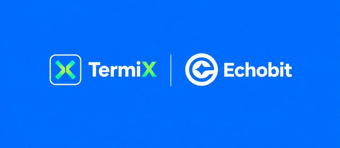 A blue graphic displaying the logos and names of two companies side by side: 'TermiX' with a green and blue icon, and 'Echobit' with a white circular icon.