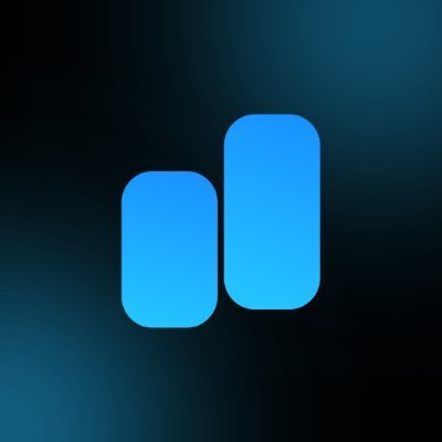 A minimalist logo consisting of two rounded blue vertical bars of unequal height set against a dark background.
