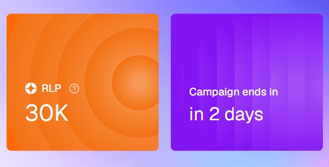 The image shows a Rally campaign dashboard with an orange panel displaying "RLP 30K" and a purple panel reading "Campaign ends in in 2 days." It relates to the post by highlighting a user's RLP token earnings of 30K and a campaign deadline, illustrating their progress toward qualifying for a free Wingston WL mint.
