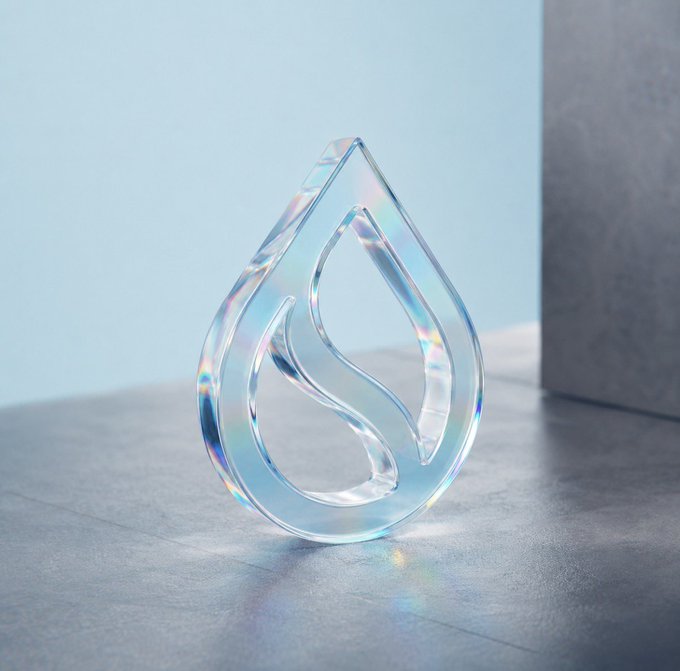 The image features a large, clear glass water droplet sitting on a gray surface. The droplet appears to be floating or resting on top of the concrete, giving an impression that it has been placed there intentionally. The background of the image is blue, which contrasts with the gray surface and enhances the visual impact of the droplet. The caption below the image reads "Sui is the underdog again Mysten keeps on shipping like no one else but DeFi hacks and downtime aren't doing the chain any favours Nothing left to do but get back to work and prove everyone wrong again".