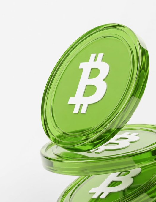Stacked translucent green Bitcoin tokens featuring the white '₿' symbol, isolated on a white background.