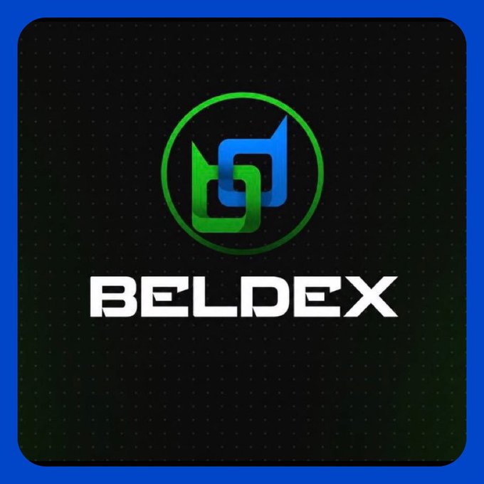 A logo for 'BELDEX' featuring a stylized green and blue 'G' or 'W' symbol inside a green circle on a black background with a blue border.