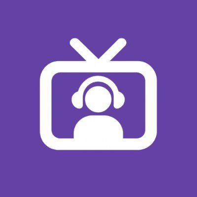 A purple app icon featuring a white television set with a person wearing headphones displayed on the screen.