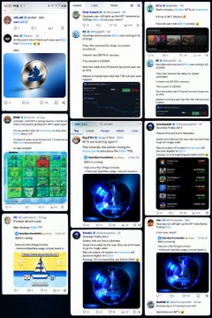 A collage of multiple Twitter/X posts and crypto-related graphics.