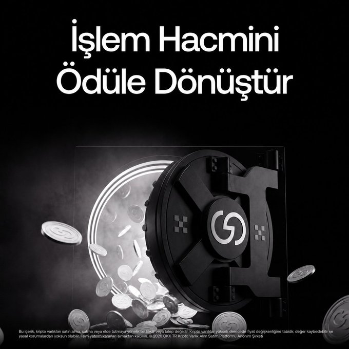 A dramatic black-and-white advertisement by OKX TR featuring a vault-like safe with coins spilling out, overlaid with the Turkish headline "İşlem Hacmini Ödüle Dönüştür" (Turn your trading volume into rewards), promoting the X Drops Club campaign where users can earn rewards through trading volume, with the Ethereum (ETH) pool alone exceeding 1,000,000₺ and total rewards surpassing 8,000,000₺.