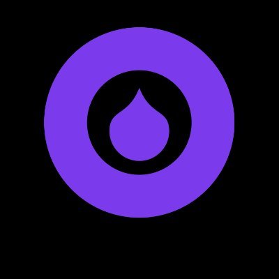 The image shows the Ord Dropz logo, featuring a purple droplet design within a black circle on a dark background, representing the Ordinals marketplace platform highlighted in the post for pioneering royalties implementation and being a comprehensive all-in-one site for inscriptions and auctions.