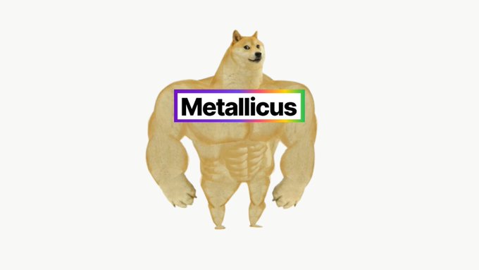 The image features a large, muscular dog standing upright with its front paws raised high above its head. The dog's muscles are clearly visible, showcasing its impressive strength. The background of the image is white, which contrasts nicely with the dog's tan fur. In the bottom right corner of the image, there is a text box that reads "The most entertaining outcome is the most likely @dogecoin @MetallicusTDBN". This text seems to be related to the image or the post it appears in, possibly discussing the humorous nature of the dog's muscular appearance.