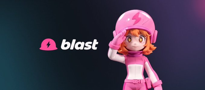 A promotional banner for 'blast' features a pink-helmeted anime-style character with orange hair saluting next to the pink Blast logo against a dark background.