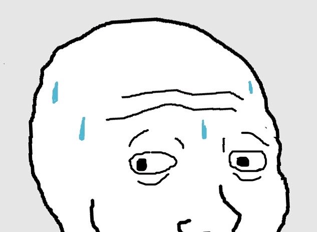 A simple hand-drawn cartoon face looks anxious, with sweat drops and tense, half-lidded eyes.