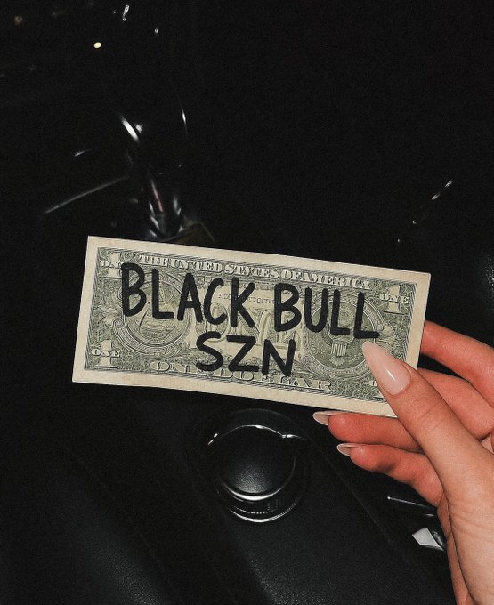 A hand holds a US one-dollar bill marked "BLACK BULL SZN" over what appears to be a vehicle dashboard, symbolizing confidence in a bull market run tied to the $ANSEM ticker. The caption "let's ride" reflects the momentum and optimism of joining the bull season with this specific crypto/token play.