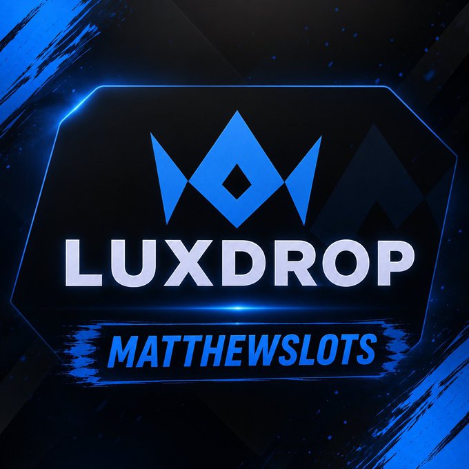 A promotional graphic for "LUXDROP" featuring a blue crown logo with "MATTHEWSLOTS" displayed below, matching the post's announcement of a $150 giveaway for the Luxdrop leaderboard.