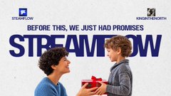 A promotional banner reading 'BEFORE THIS, WE JUST HAD PROMISES' above 'STREAM NOW' alongside Studio MDHR and Krafton logos, featuring two animated boys.