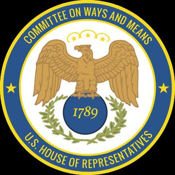 The official seal of the U.S. House of Representatives Committee on Ways and Means, featuring a bald eagle, stars, and the year "1789," relates directly to the post about the committee's upcoming crypto tax legislation package.