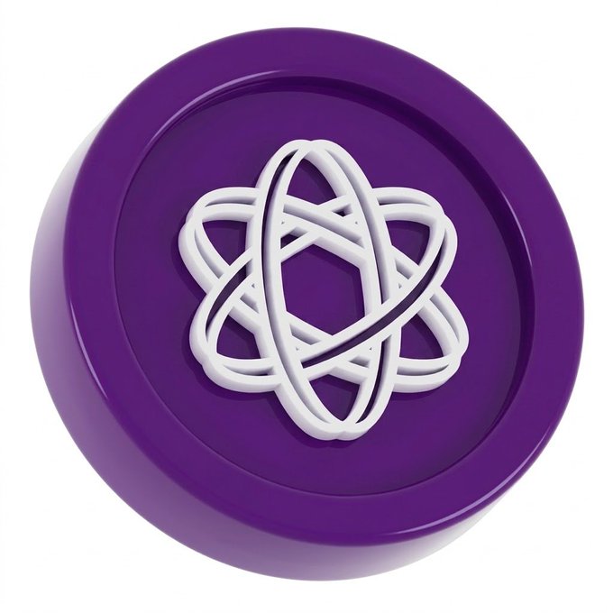 A 3D rendered purple circular icon featuring a white, intertwined atom-like symbol design.