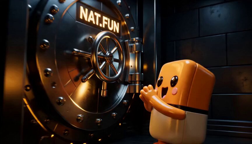 The image features an orange robot with a smiley face standing next to a large metal safe or vault door, which has the word "NAT-FUN" written on it. The robot appears to be exploring the contents of the safe, possibly in search of something valuable or interesting inside. The post about digital art and culture references this scene as an example of how art can still matter even if the servers that host it disappear. It highlights the importance of preserving artistic creations and ideas, regardless of technological advancements or changes in the online landscape.