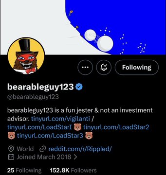 The image features a Twitter account that has been tagged with "bearable guy" and "bearable guy1233". The account's profile picture displays a cartoon bear wearing a top hat, surrounded by snowballs. The post includes a caption about the XRP Ledger foundation and a link to their website. There are also mentions of other posts on Twitter that have been tagged with "bearable guy" or "bearable guy1233".