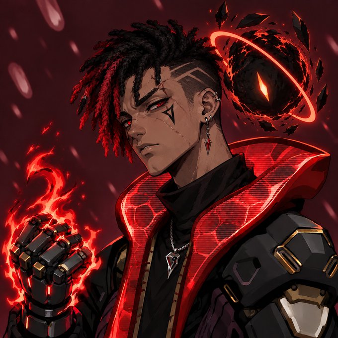 A fierce character with red glowing eyes and flaming hair, wearing futuristic armor and holding a fiery fist, alongside a dark planet with a glowing red ring, evokes an intense, otherworldly vibe fitting the giveaway announcement.