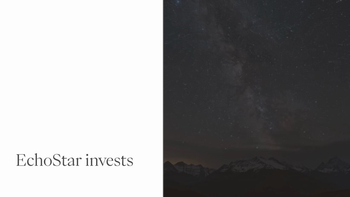 The image features a dark sky with stars, possibly representing the night time or nighttime setting of the scene. Below this celestial display, there's a white square that says "EchoStar Investing" written in black text. The background of the image is a light brown color.