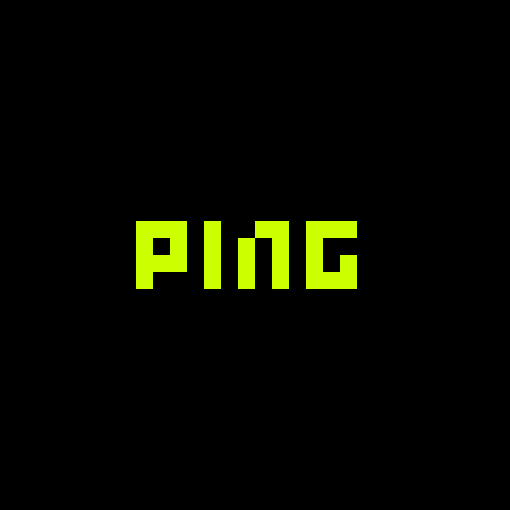 The word 'PING' displayed in green pixelated text on a black background.