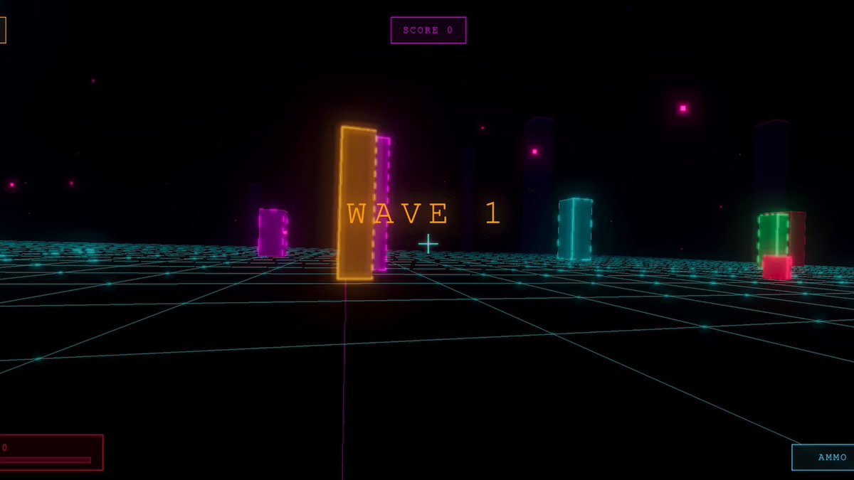 The image shows a computer screen displaying a 3D rendering of a cityscape with neon-colored buildings, including a wave symbol that reads "WAVE 1". The scene appears to be set in a virtual environment where the player's character can interact with the surroundings and perform various tasks. The post also mentions that the game is powered by Hermes Agent and Codex, which implies that the player's character has access to advanced capabilities and resources within the game world.