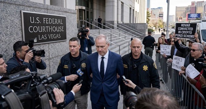 Former Congressman appears at U.S. Federal Courthouse Las Vegas with media and protesters regarding a Kovar convicted in crypto Ponzi scheme.