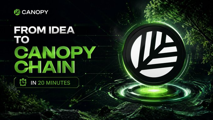 A promotional banner for 'CANOPY' with the text 'FROM IDEA TO CANOPY CHAIN IN 20 MINUTES', featuring a glowing green logo on a forest background.