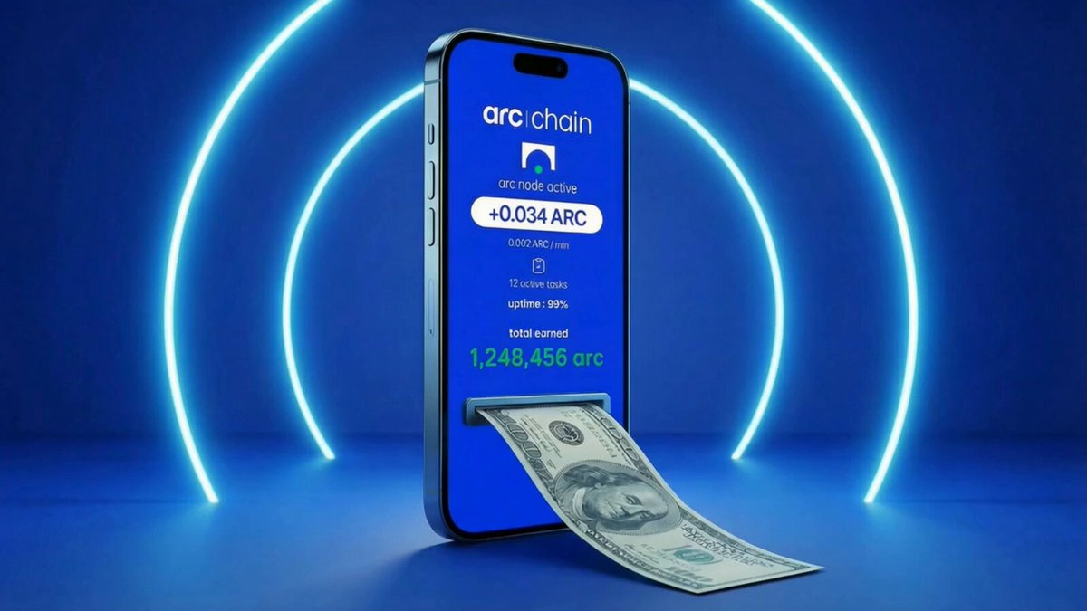 The image features a cell phone with a dollar bill attached to its bottom, which appears to be a fake money transfer or payment method. The scene takes place against a blue background with neon circles surrounding the cell phone. The caption of the image reads "People laughed at Bitcoin mining in the beginning too. Now imagine AI mining." This suggests that there might have been some initial laughter about Bitcoin and its mining process, but now people are starting to focus on the potential of AI-powered mining instead.