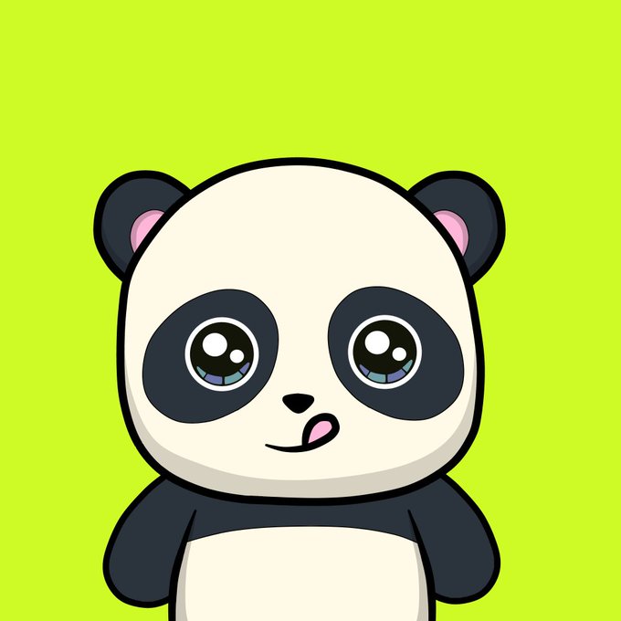 A cute cartoon panda with big expressive eyes sticks out its tongue playfully against a bright green background, fitting the post's theme of promoting the $PANDA token's graduation and its charitable donations to panda conservation organizations.