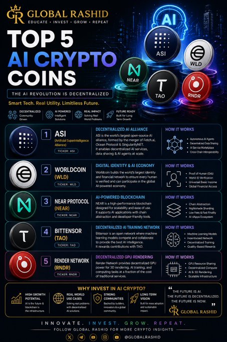 The image features a poster with a list of AI coins and their descriptions. It appears that the poster is promoting an AI coin called "Ai Coin". The poster also includes a caption about time for the coin, which suggests that there might be a specific launch date or event related to the coin.