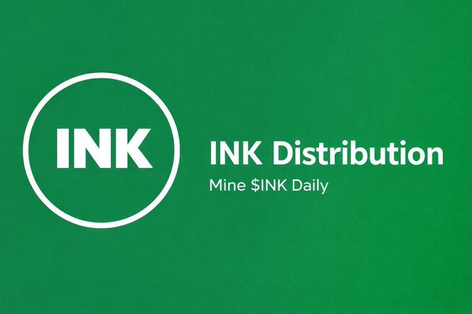 The image displays a green banner featuring a white circular logo with "INK" inside it, alongside the text "INK Distribution" and the tagline "Mine $INK Daily." This promotional graphic ties into the post's discussion of INK's Phase 2, highlighting the project's distribution mechanism and daily mining opportunity as potential catalysts for the token's next market move.
