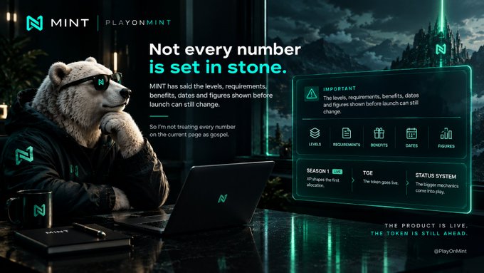 An advertisement for 'PLAYONMINT' features a bear character at a laptop, with text including 'Not every number is set in stone' and 'THE PRODUCT IS LIVE. THE TOKEN IS STILL AHEAD.'