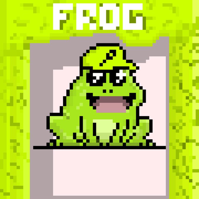 The image is a pixel art depiction of a green frog wearing sunglasses with the word "FROG" displayed prominently at the top, fitting the meme-style post about "$The $Slop $Toads." The ironic, low-effort aesthetic of the pixelated frog complements the unserious, meme-like nature of the "$Slop $Toads" cryptocurrency reference.