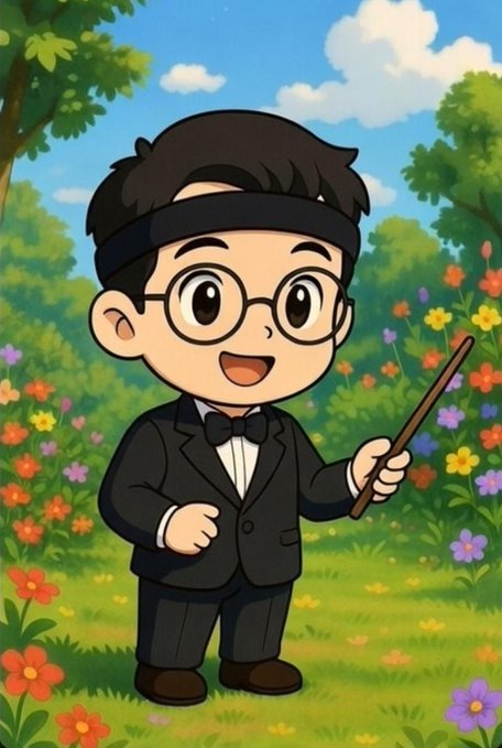 The image features a cartoon boy dressed in a suit, holding a stick or wand with a smile on his face. The background of the image shows a garden filled with flowers, adding a touch of nature to the scene. There are also some text elements present in the image that read "@quipnetwork" and "@TheARCTERMINAL".