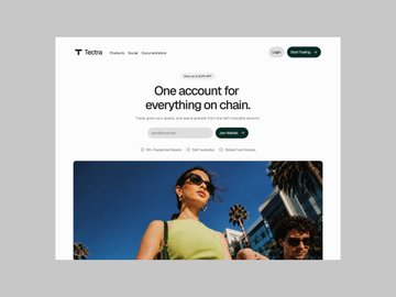Screenshot of the Tectra website homepage with the tagline 'One account for everything on chain.' and buttons for 'Buy Crypto' and 'Get Onchain'.