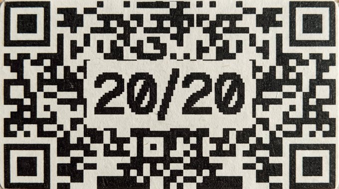 A textured QR code displays the text "20/20" in its center, visually referencing the Money20/20 fintech conference mentioned in the post about Altitude demoing Bill Pay with the X9.150 QR payment standard.