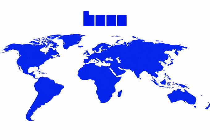 A world map rendered in solid blue displays the text "base" in a blocky, bold font above it, visually reinforcing the message that $Base will transform global finance by symbolizing worldwide reach.