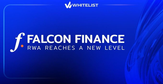 A promotional banner for Falcon Finance on Whitelist with the tagline 'RWA REACHES A NEW LEVEL'.