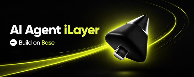 The image features a black triangle-shaped object with yellow lines radiating out from its center, which appears to be an AI Agent iLayer. The text "AI Agent iLayer" is written above the object, indicating that this is a product or service related to AI agents and their infrastructure layer. The post also mentions that it's available for early access on Base, suggesting that users can try out the product before its official release.